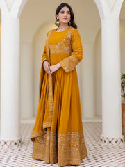 Mustard Yellow Georgette Embroidered Anarkali with Dupatta