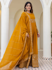 Mustard Yellow Georgette Embroidered Anarkali with Dupatta