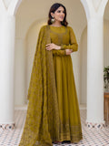 Olive Green Embroidered Anarkali Suit Set with Net Dupatta