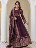 Brown Georgette Embroidered Anarkali with Dupatta