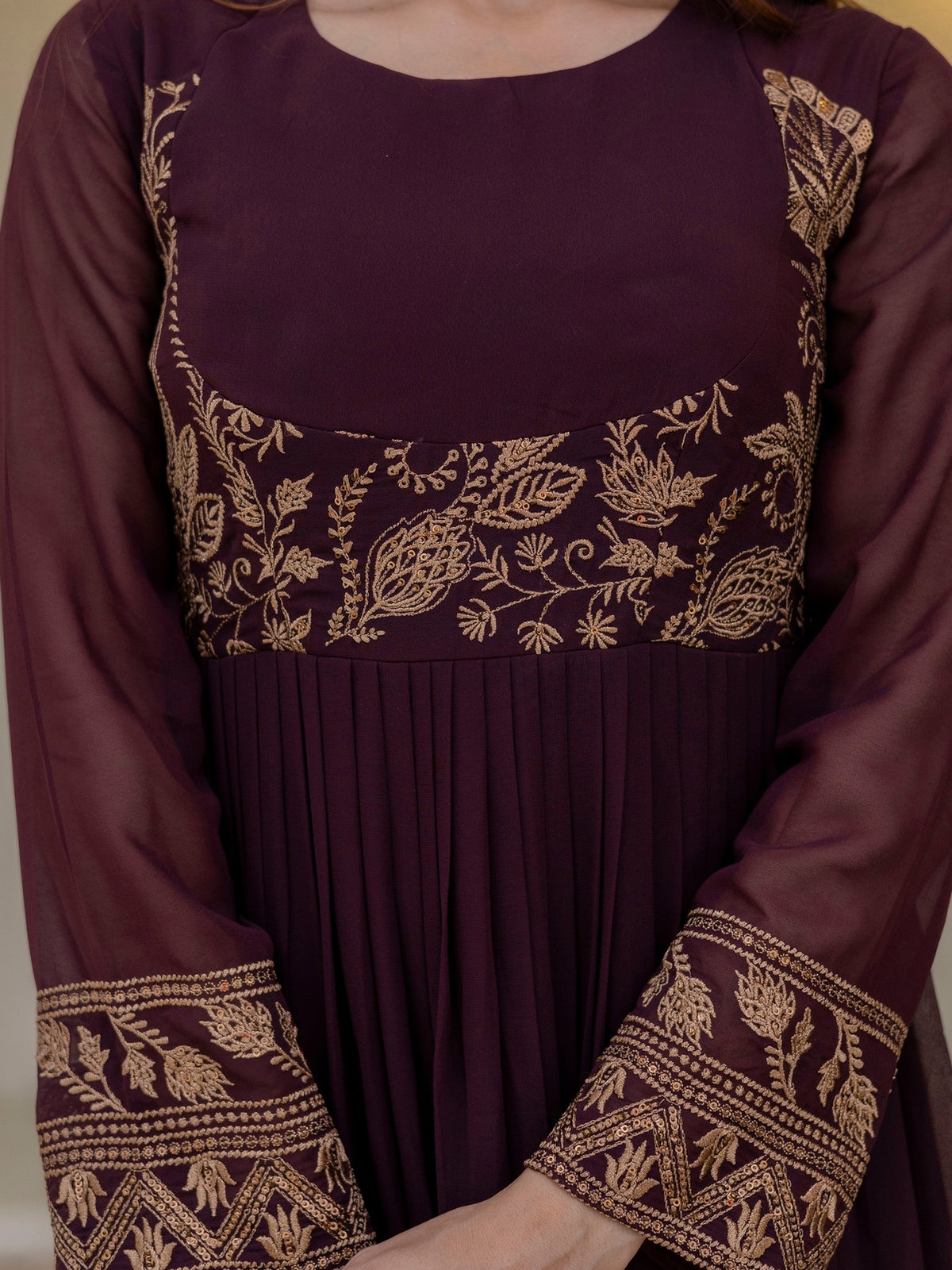 Brown Georgette Embroidered Anarkali with Dupatta