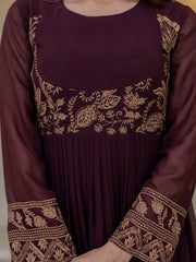 Brown Georgette Embroidered Anarkali with Dupatta