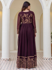 Brown Georgette Embroidered Anarkali with Dupatta
