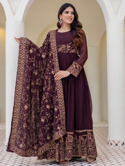 Brown Georgette Embroidered Anarkali with Dupatta