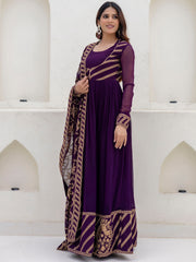 Wine Georgette Embroidered Anarkali with Dupatta