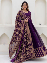 Wine Georgette Embroidered Anarkali with Dupatta