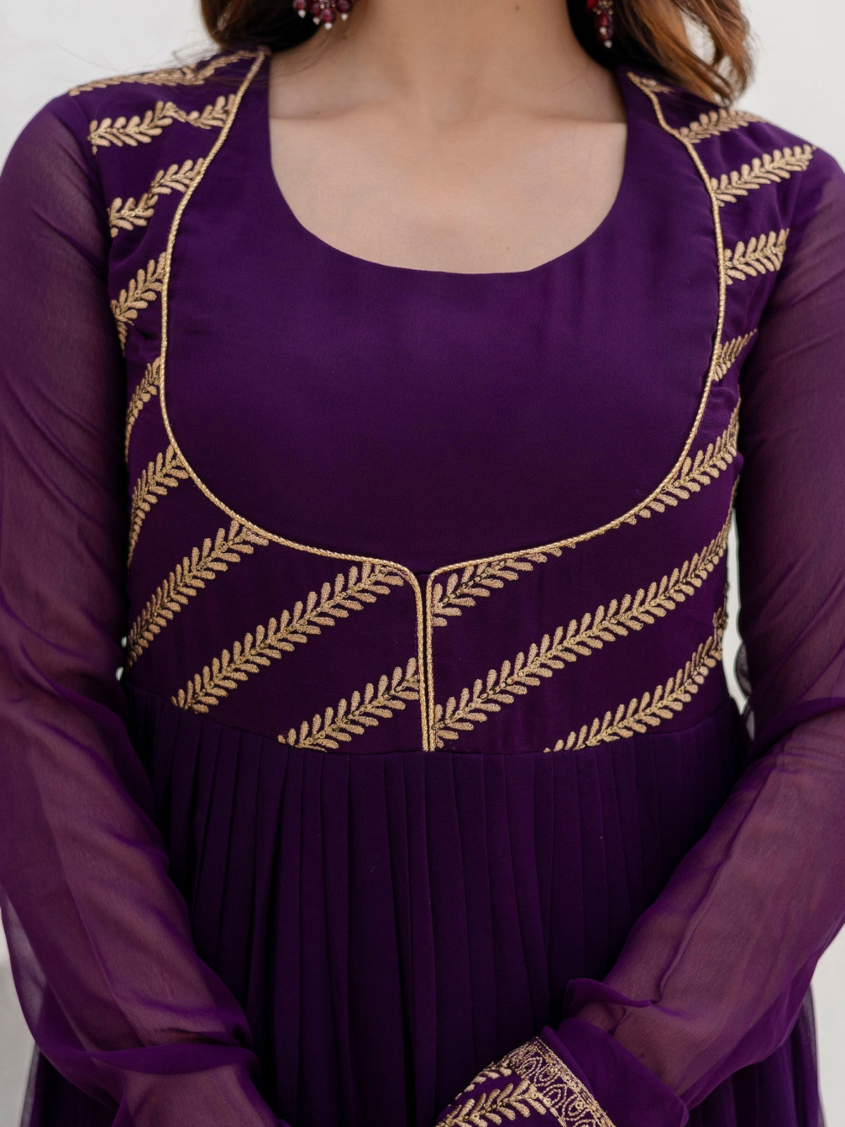 Wine Georgette Embroidered Anarkali with Dupatta