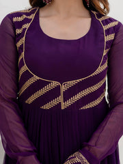 Wine Georgette Embroidered Anarkali with Dupatta