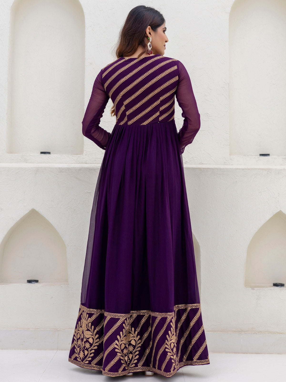 Wine Georgette Embroidered Anarkali with Dupatta