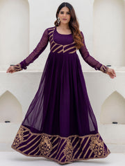Wine Georgette Embroidered Anarkali with Dupatta