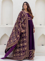 Wine Georgette Embroidered Anarkali with Dupatta