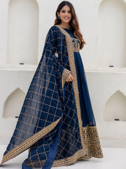 Navy Blue Georgette Embroidered Anarkali with Dupatta