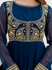 Navy Blue Georgette Embroidered Anarkali with Dupatta