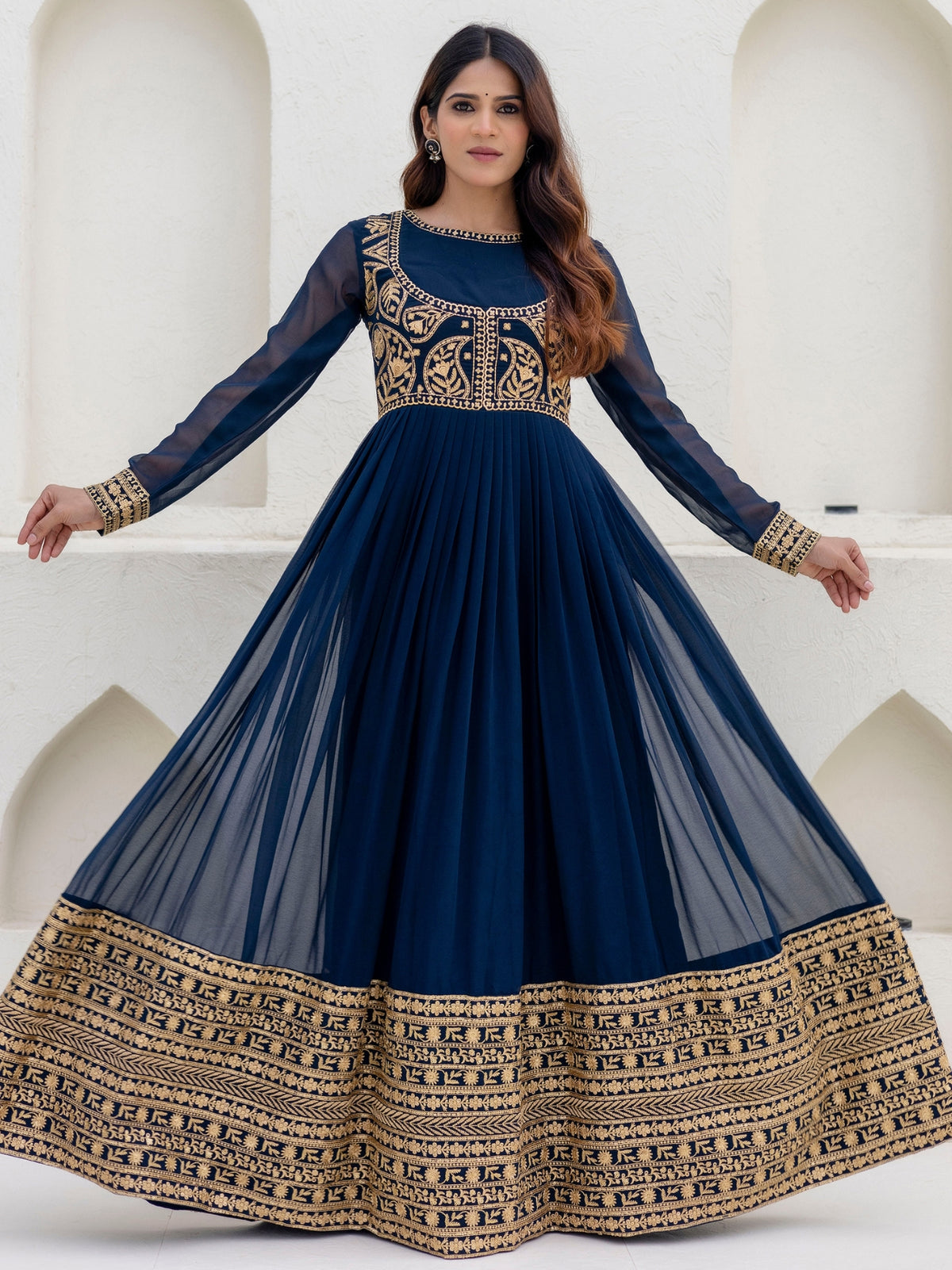 Navy Blue Georgette Embroidered Anarkali with Dupatta