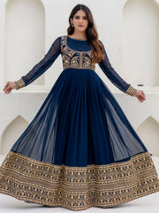 Navy Blue Georgette Embroidered Anarkali with Dupatta