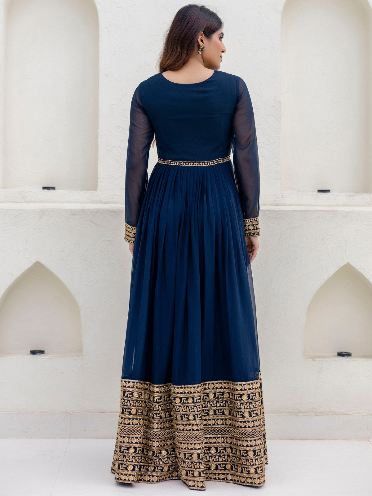 Navy Blue Georgette Embroidered Anarkali with Dupatta