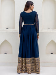 Navy Blue Georgette Embroidered Anarkali with Dupatta