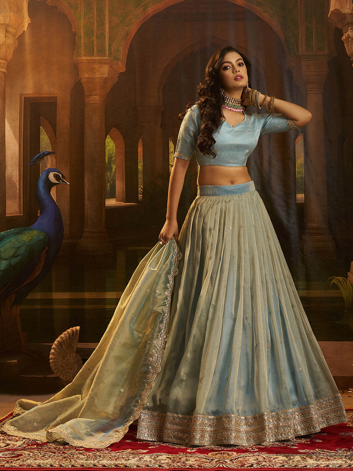 Dusty Embroidered Lehenga Choli with Dupatta