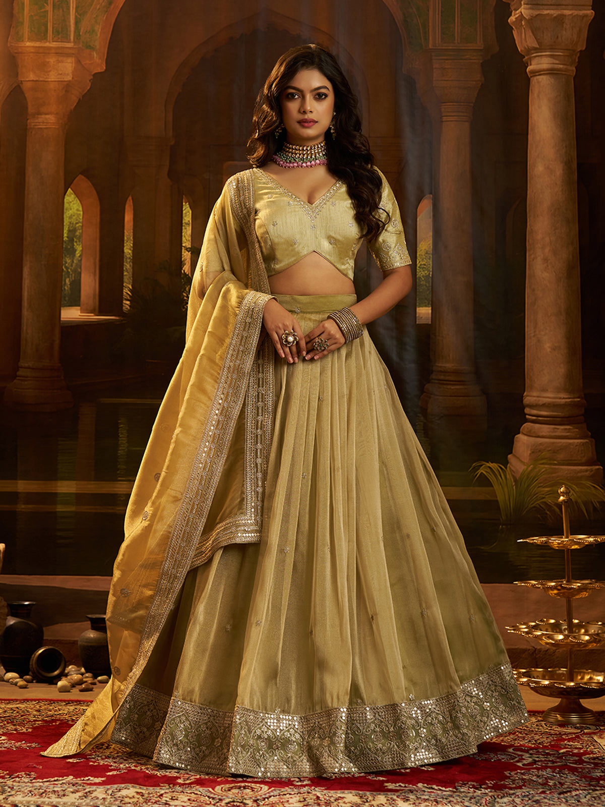 Crepe Zari Dori Sequin Lehenga Choli with Organza Dupatta