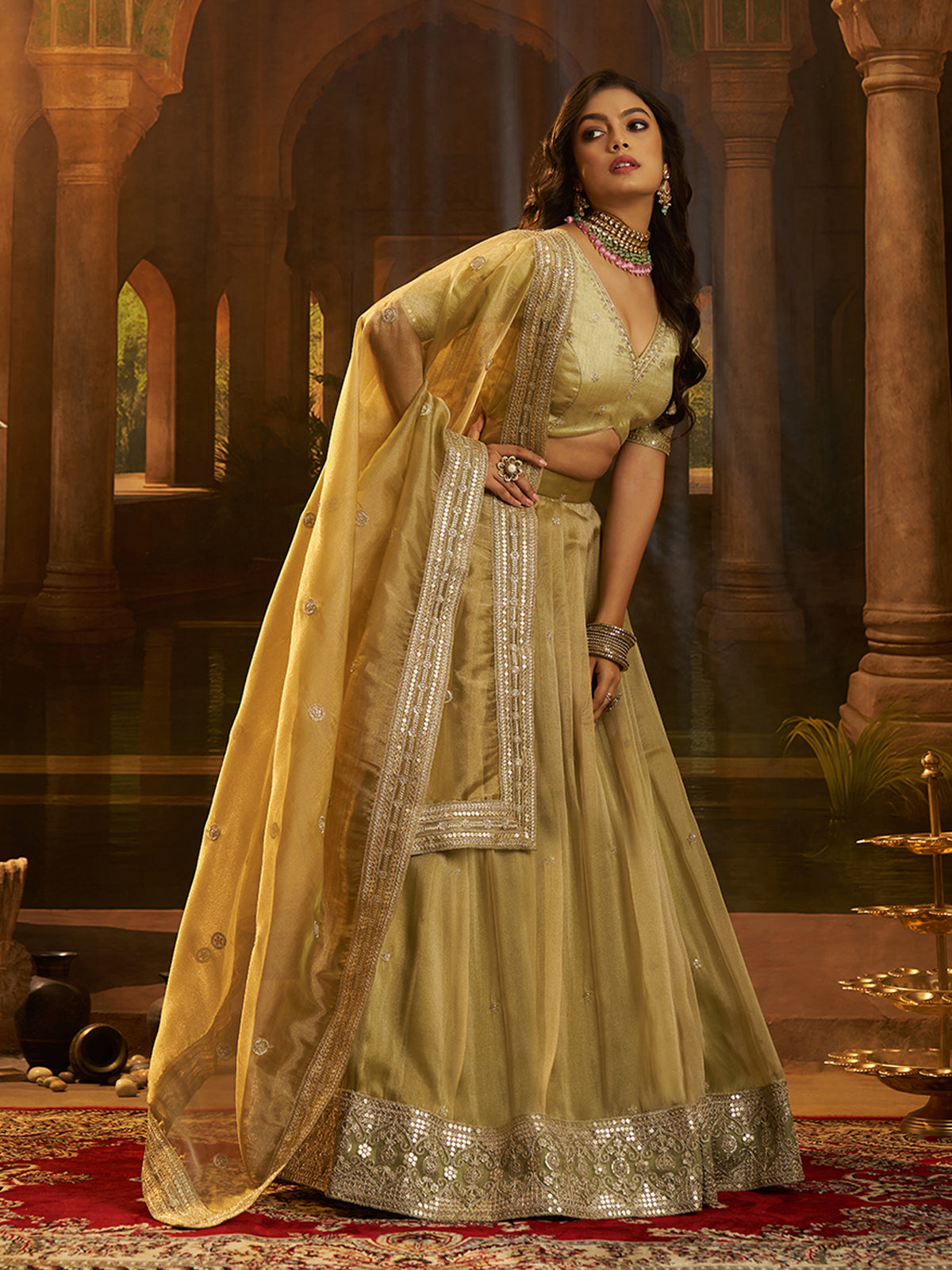 Crepe Zari Dori Sequin Lehenga Choli with Organza Dupatta