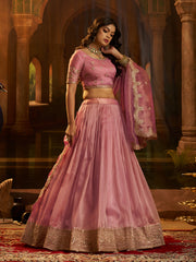 Pink Organza Zari Dori Sequin Lehenga Choli with Dupatta