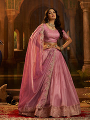 Pink Organza Zari Dori Sequin Lehenga Choli with Dupatta