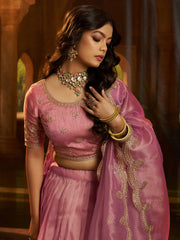Pink Organza Zari Dori Sequin Lehenga Choli with Dupatta