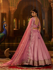 Pink Organza Zari Dori Sequin Lehenga Choli with Dupatta