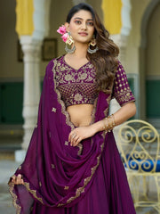Royal Purple Gold Embroidered Lehenga Choli with Dupatta