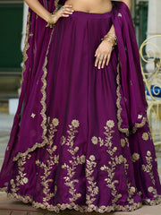 Royal Purple Gold Embroidered Lehenga Choli with Dupatta