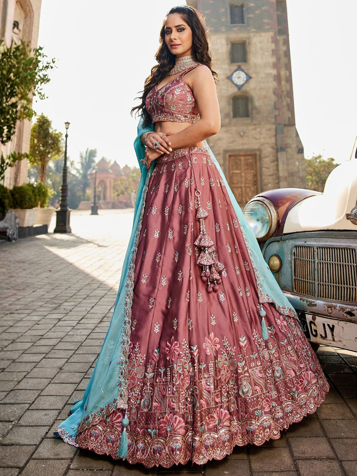 ROYAL DUSTY RANI PINK RANGOLI SILK LEHENGA SET