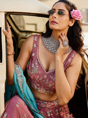 ROYAL DUSTY RANI PINK RANGOLI SILK LEHENGA SET