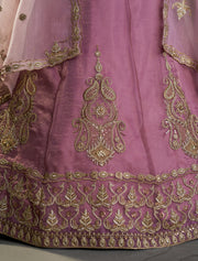 Mauve Pink Bridal Lehenga Choli with Gold Embroidery and Dupatta