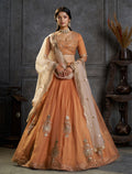 Peach Embroidered Bridal Lehenga Choli with Ivory Dupatta