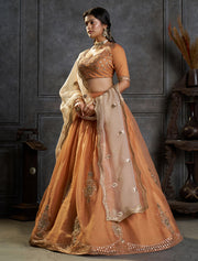 Peach Embroidered Bridal Lehenga Choli with Ivory Dupatta