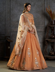 Peach Embroidered Bridal Lehenga Choli with Ivory Dupatta