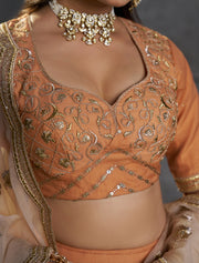 Peach Embroidered Bridal Lehenga Choli with Ivory Dupatta