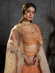 Peach Embroidered Bridal Lehenga Choli with Ivory Dupatta