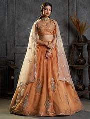 Peach Embroidered Bridal Lehenga Choli with Ivory Dupatta
