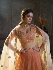 Peach Embroidered Bridal Lehenga Choli with Ivory Dupatta