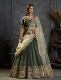 Green Organza Embroidered Lehenga Choli with Dupatta