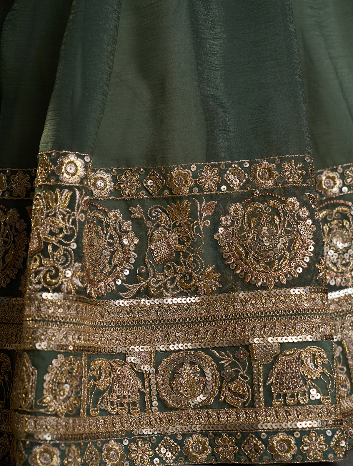 Green Organza Embroidered Lehenga Choli with Dupatta