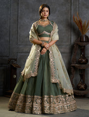 Green Organza Embroidered Lehenga Choli with Dupatta