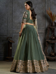 Green Organza Embroidered Lehenga Choli with Dupatta