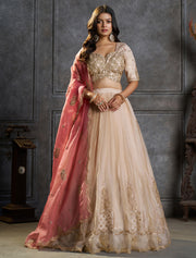Ivory Organza Embroidered Lehenga Choli with Dupatta