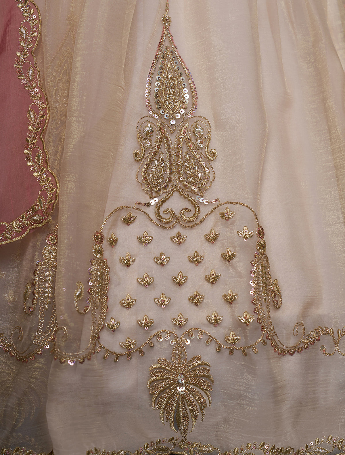 Ivory Organza Embroidered Lehenga Choli with Dupatta
