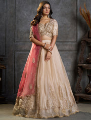 Ivory Organza Embroidered Lehenga Choli with Dupatta