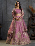 Mauve Lehenga Choli with Heavy Gold Embroidery & Dupatta