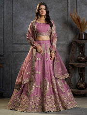 Mauve Lehenga Choli with Heavy Gold Embroidery & Dupatta