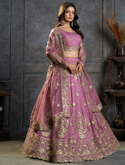 Mauve Lehenga Choli with Heavy Gold Embroidery & Dupatta
